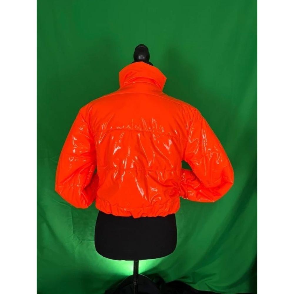 36points Women's M Orange High Shine Cropped Puffer Jacket Wet Look Y2K - Picture 3 of 11